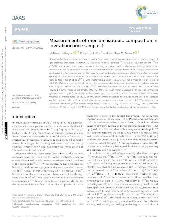 Measurements of rhenium isotopic composition in low-abundance samples Thumbnail