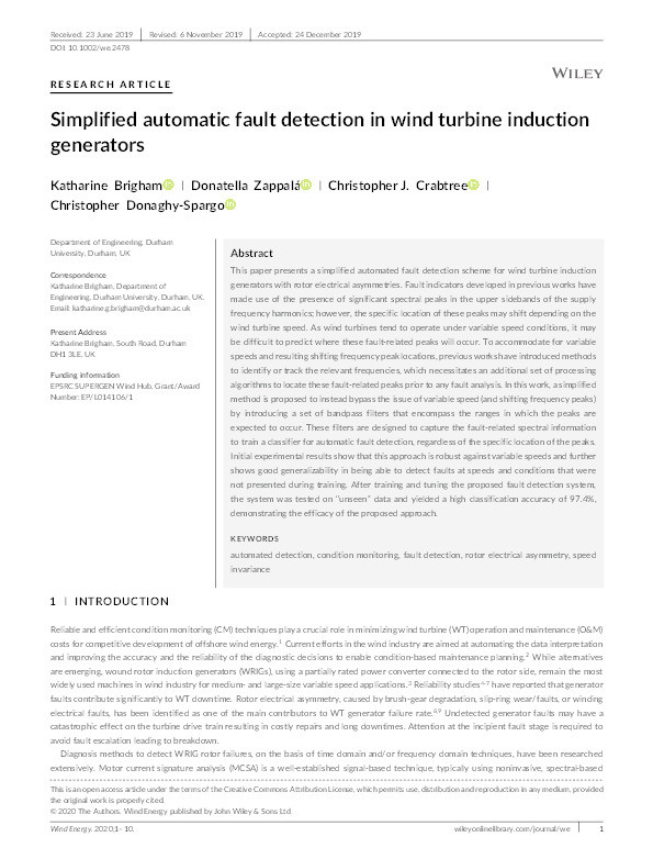 Simplified Automatic Fault Detection in Wind Turbine Induction Generators Thumbnail