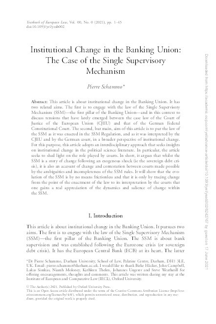 Institutional change in the Banking Union: the case of the Single Supervisory Mechanism Thumbnail