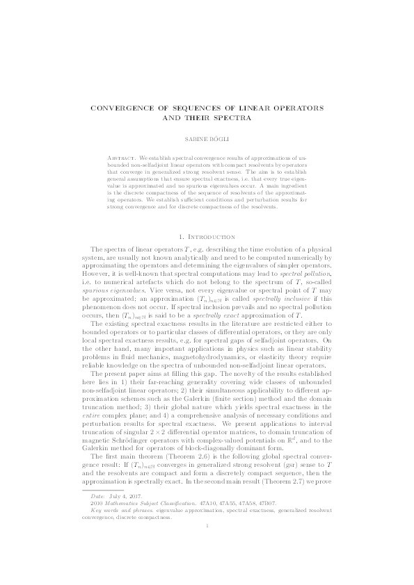 Convergence of Sequences of Linear Operators and Their Spectra Thumbnail