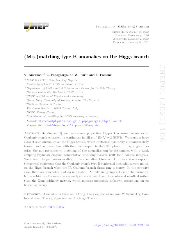 (Mis-)matching type-B anomalies on the Higgs branch Thumbnail