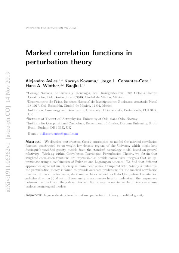 Marked correlation functions in perturbation theory Thumbnail