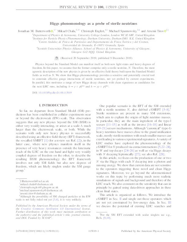 Higgs phenomenology as a probe of sterile neutrinos Thumbnail