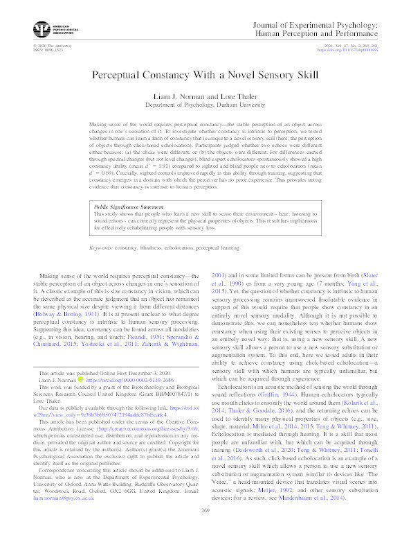 Perceptual constancy with a novel sensory skill Thumbnail