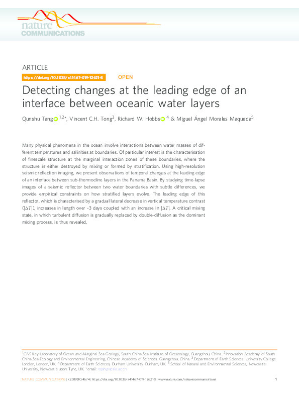 Detecting changes at the leading edge of an interface between oceanic water layers Thumbnail