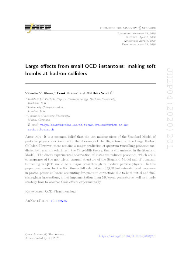Large Effects from Small QCD Instantons: Making Soft Bombs at Hadron Colliders Thumbnail