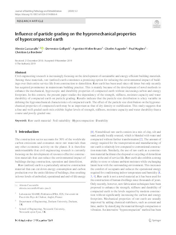 Influence of particle grading on the hygromechanical properties of hypercompacted earth Thumbnail