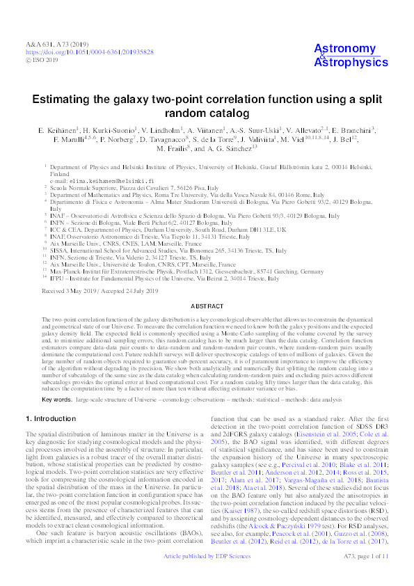 Estimating the galaxy two-point correlation function using a split random catalog Thumbnail