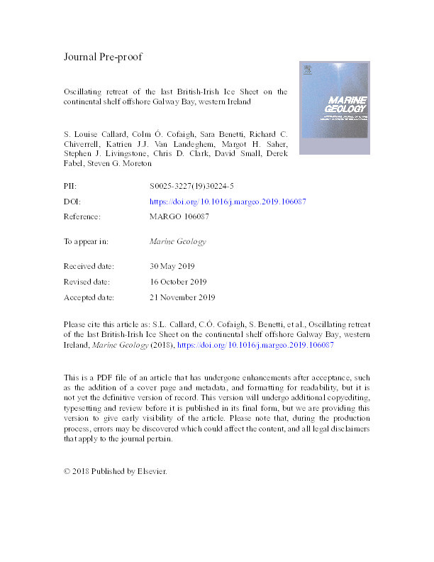 Oscillating retreat of the last British-Irish Ice Sheet on the continental shelf offshore Galway Bay, western Ireland Thumbnail