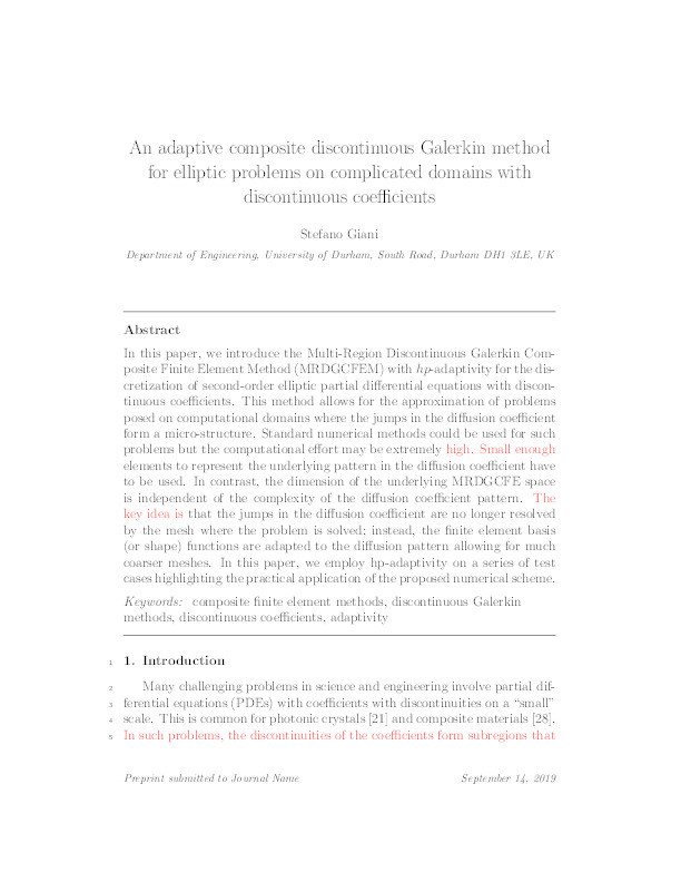 An adaptive composite discontinuous Galerkin method for elliptic problems on complicated domains with discontinuous coefficients Thumbnail