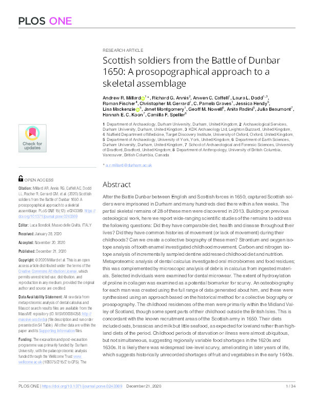 Scottish soldiers from the Battle of Dunbar 1650: A prosopographical approach to a skeletal assemblage Thumbnail