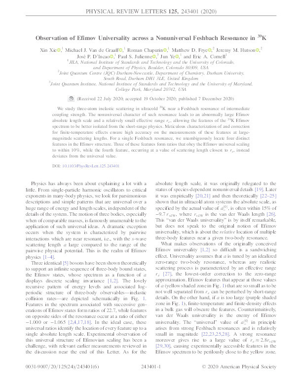 Observation of Efimov Universality across a Nonuniversal Feshbach Resonance in K39 Thumbnail