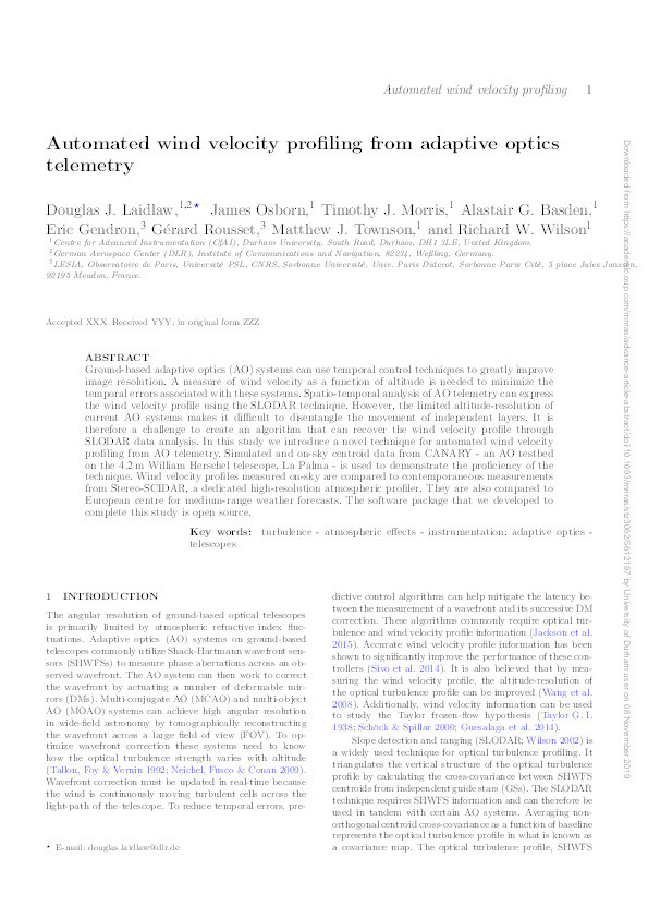Automated wind velocity profiling from adaptive optics telemetry Thumbnail