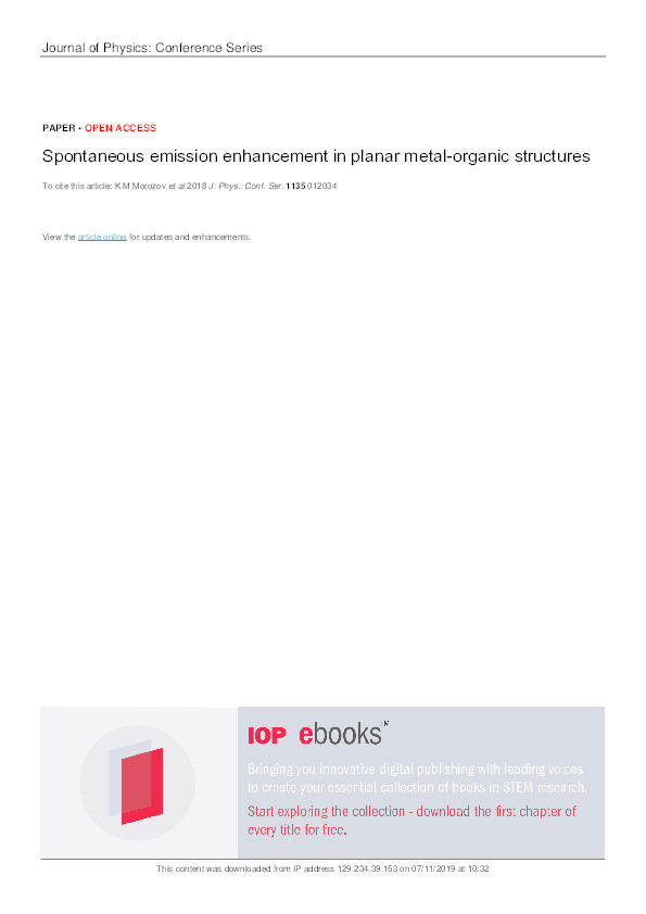 Spontaneous emission enhancement in planar metal-organic structures Thumbnail