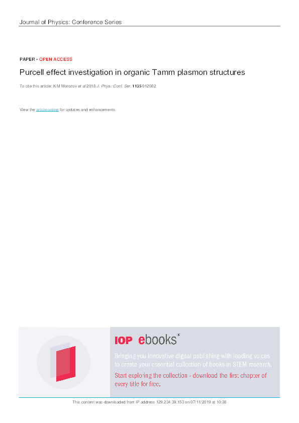 Purcell effect investigation in organic Tamm plasmon structures Thumbnail