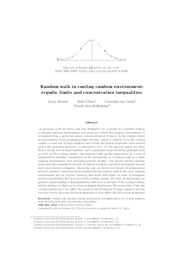 Random walk in cooling random environment: ergodic limits and concentration inequalities Thumbnail