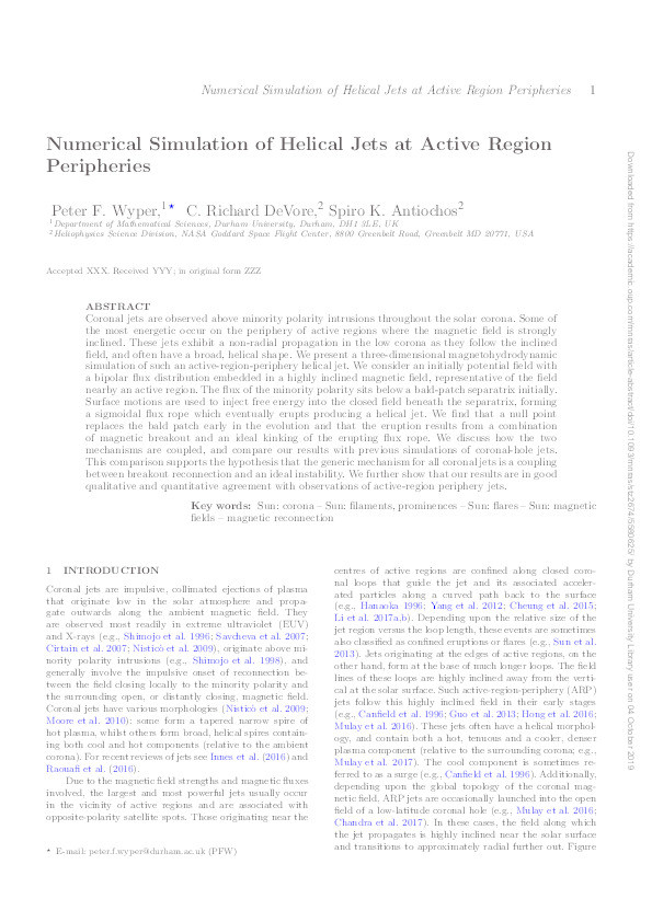 Numerical Simulation of Helical Jets at Active Region Peripheries Thumbnail