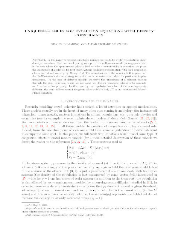 Uniqueness issues for evolution equations with density constraints Thumbnail