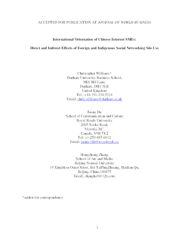 International Orientation of Chinese Internet SMEs: Direct and Indirect Effects of Foreign and Indigenous Social Networking Site Use Thumbnail