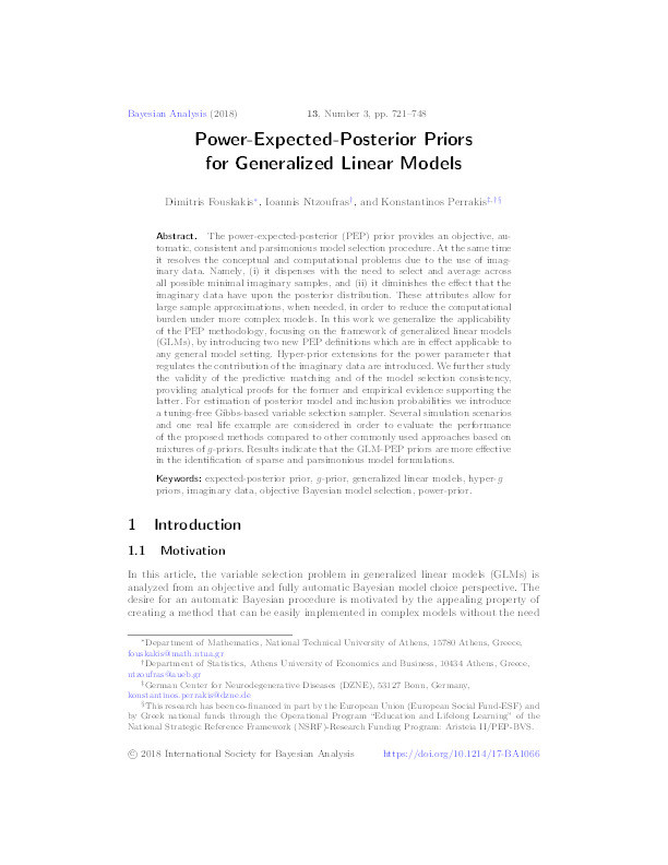 Power-expected-posterior priors for generalized linear models Thumbnail