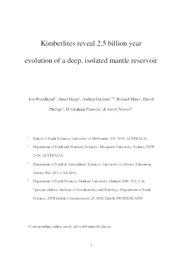 Kimberlites reveal 2.5-billion-year evolution of a deep, isolated mantle reservoir Thumbnail