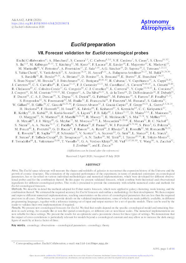 Euclid preparation: VII. Forecast validation for Euclid cosmological probes Thumbnail