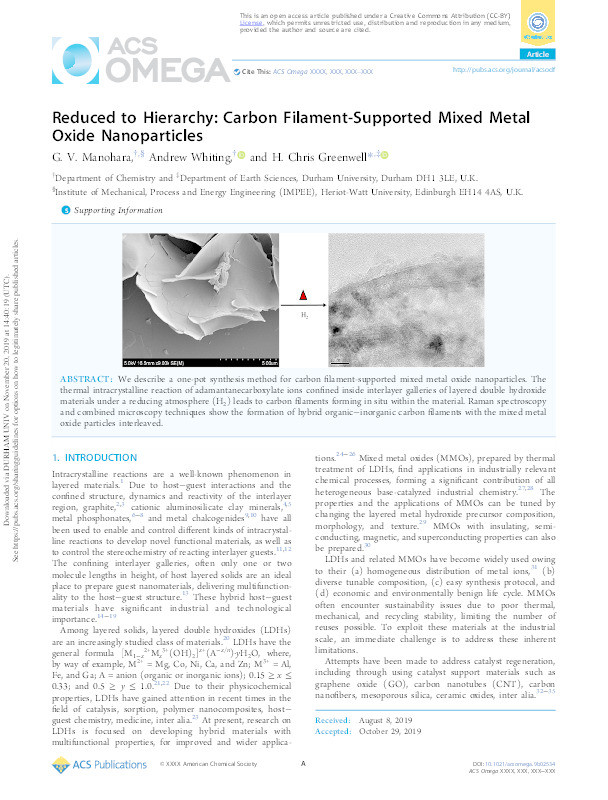 Reduced to hierarchy: carbon filament supported mixed metal oxide nanoparticles Thumbnail