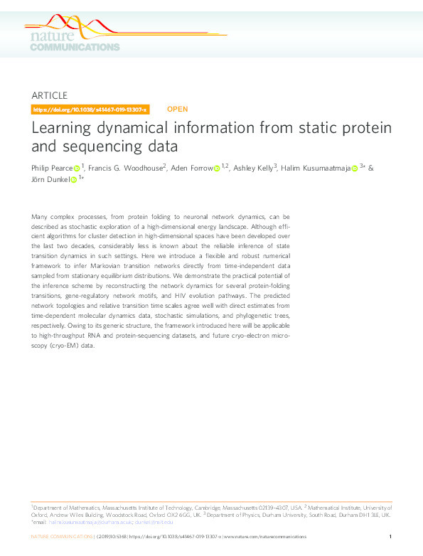 Learning dynamical information from static protein and sequencing data Thumbnail