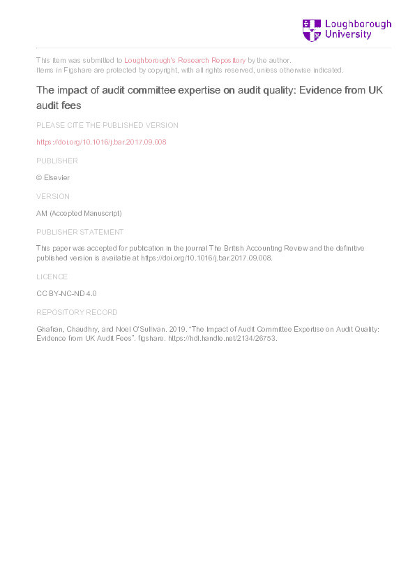 The impact of audit committee expertise on audit quality: Evidence from UK audit fees Thumbnail