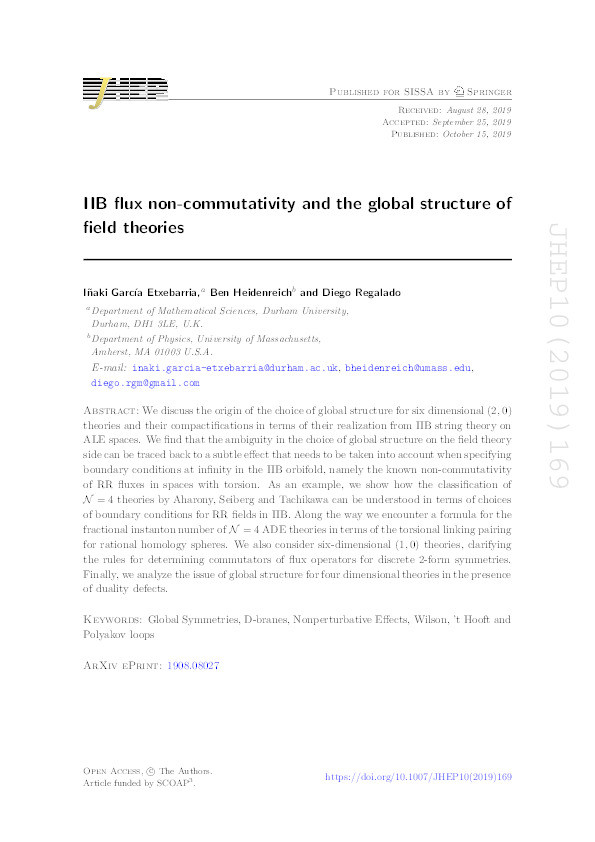 IIB flux non-commutativity and the global structure of field theories Thumbnail
