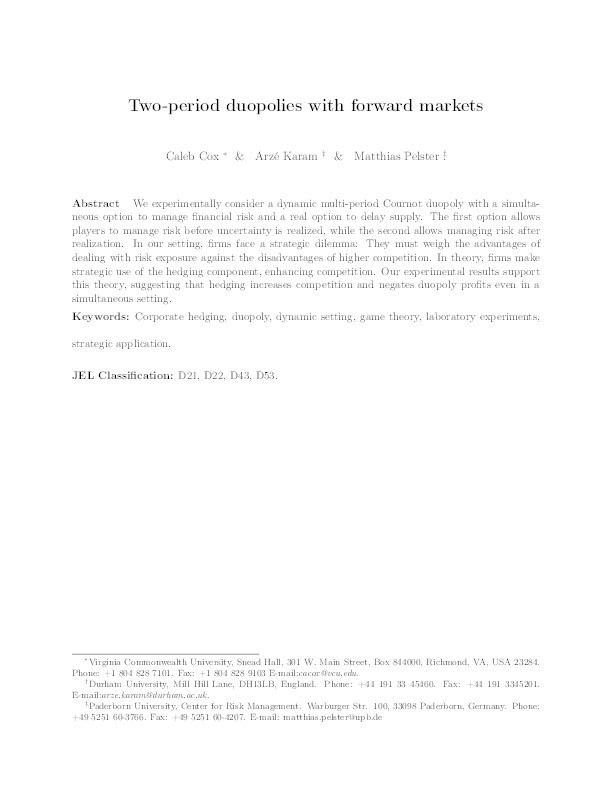 Two-period duopolies with forward markets Thumbnail
