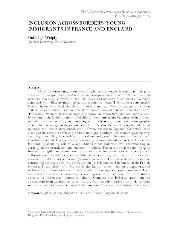 Inclusion across borders: young immigrants in France and England Thumbnail