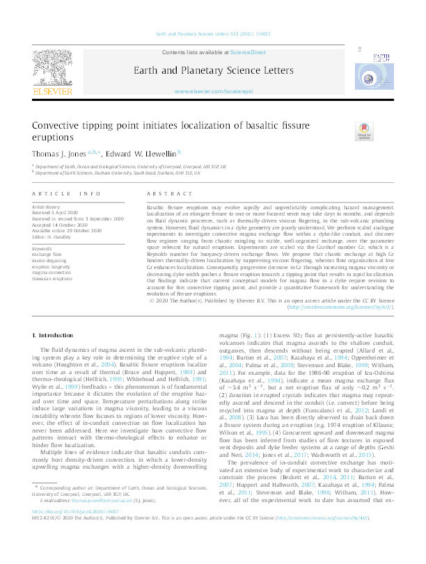 Convective tipping point initiates localization of basaltic fissure eruptions Thumbnail