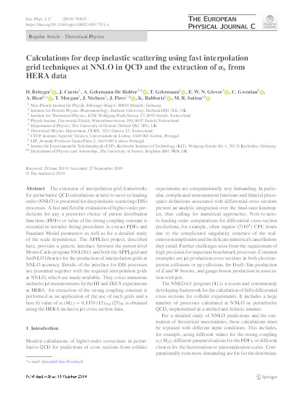 Calculations for deep inelastic scattering using fast interpolation grid techniques at NNLO in QCD and the extraction of αs from HERA data Thumbnail