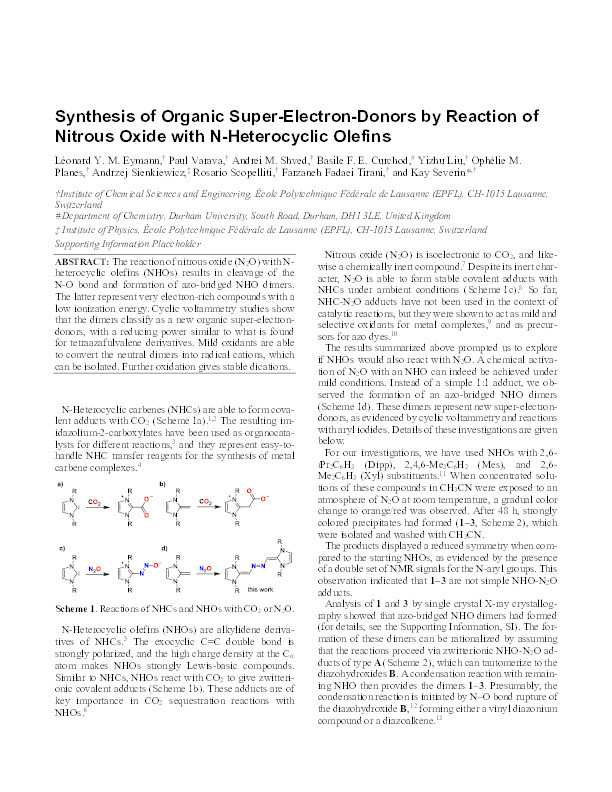 Synthesis of Organic Super-Electron-Donors by Reaction of Nitrous Oxide with N‐Heterocyclic Olefins Thumbnail