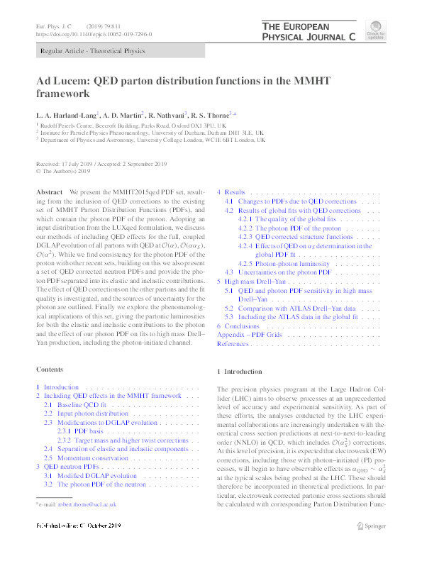 Ad Lucem: QED parton distribution functions in the MMHT framework Thumbnail