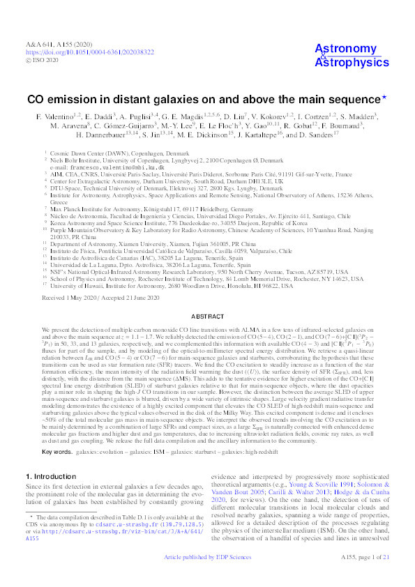 CO emission in distant galaxies on and above the main sequence Thumbnail