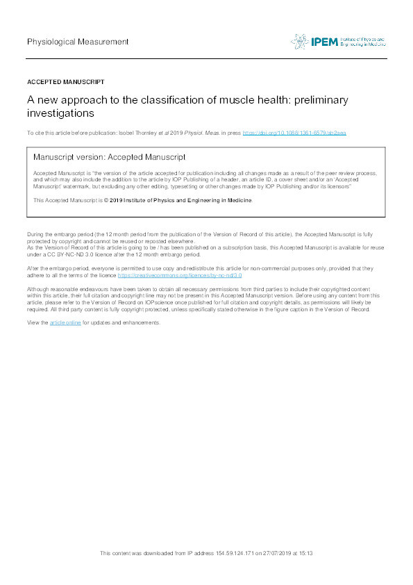 A new approach to the classification of muscle health: preliminary investigations Thumbnail