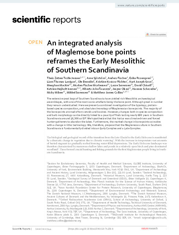 An integrated analysis of Maglemose bone points reframes the Early Mesolithic of Southern Scandinavia Thumbnail