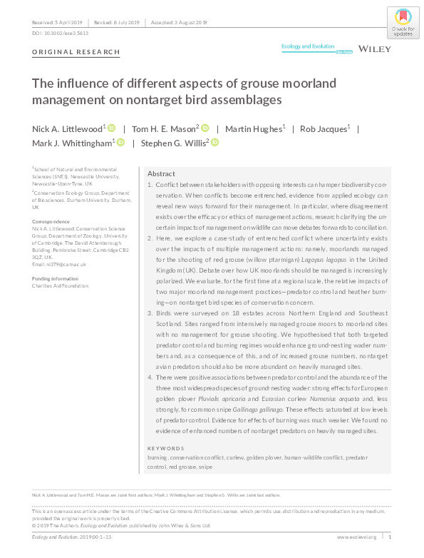 The influence of different aspects of grouse moorland management on nontarget bird assemblages Thumbnail