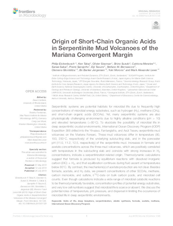 Origin of Short-Chain Organic Acids in Serpentinite Mud Volcanoes of the Mariana Convergent Margin Thumbnail