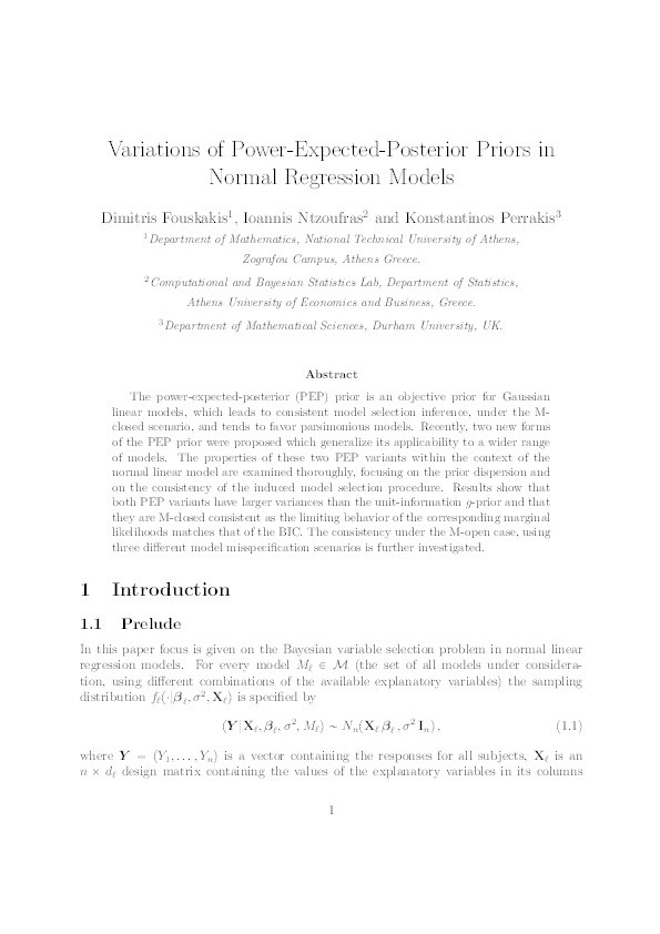 Variations of power-expected-posterior priors in normal regression models Thumbnail