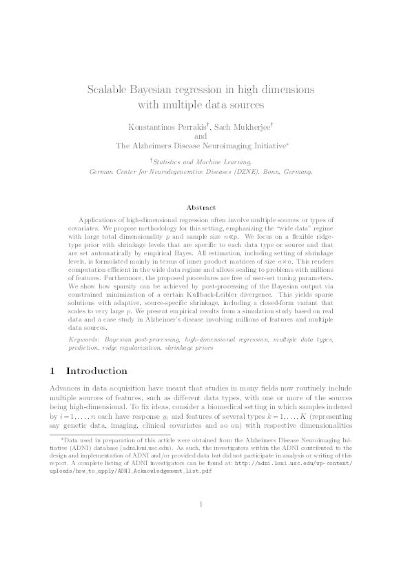 Scalable Bayesian regression in high dimensions with multiple data sources Thumbnail