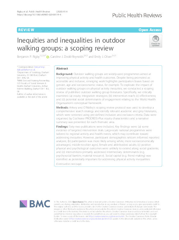 Inequities and inequalities in outdoor walking groups: a scoping review Thumbnail