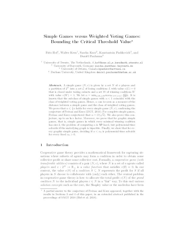 Simple games versus weighted voting games: bounding the critical threshold value Thumbnail