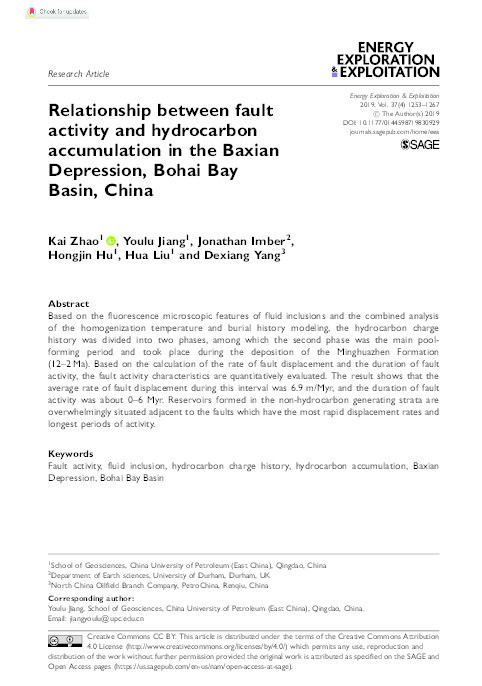 Relationship between fault activity and hydrocarbon accumulation in the Baxian Depression, Bohai Bay Basin, China Thumbnail
