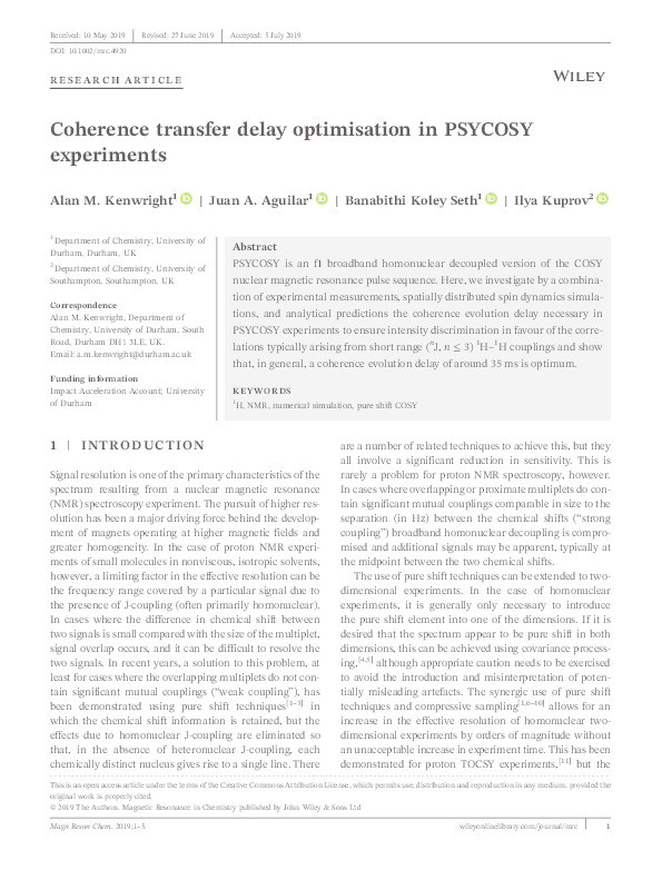 Coherence transfer delay optimisation in PSYCOSY experiments Thumbnail