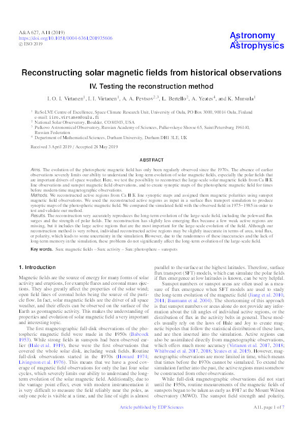 Reconstructing solar magnetic fields from historical observations : IV. Testing the reconstruction method Thumbnail
