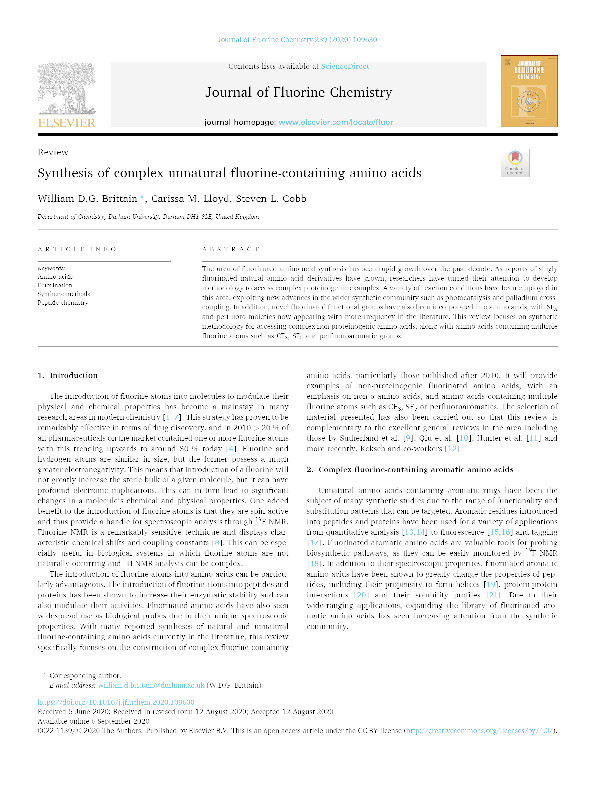 Synthesis of Complex Unnatural Fluorine-Containing Amino Acids Thumbnail