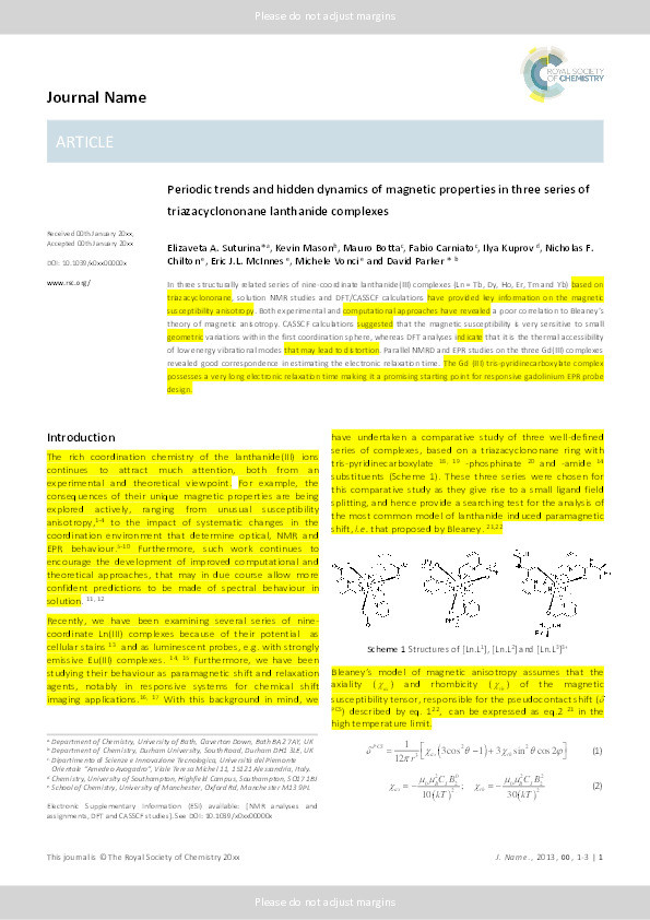 Periodic trends and hidden dynamics of magnetic properties in three series of triazacyclononane lanthanide complexes Thumbnail